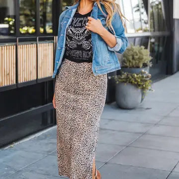 Leopard midi skirt with side slit