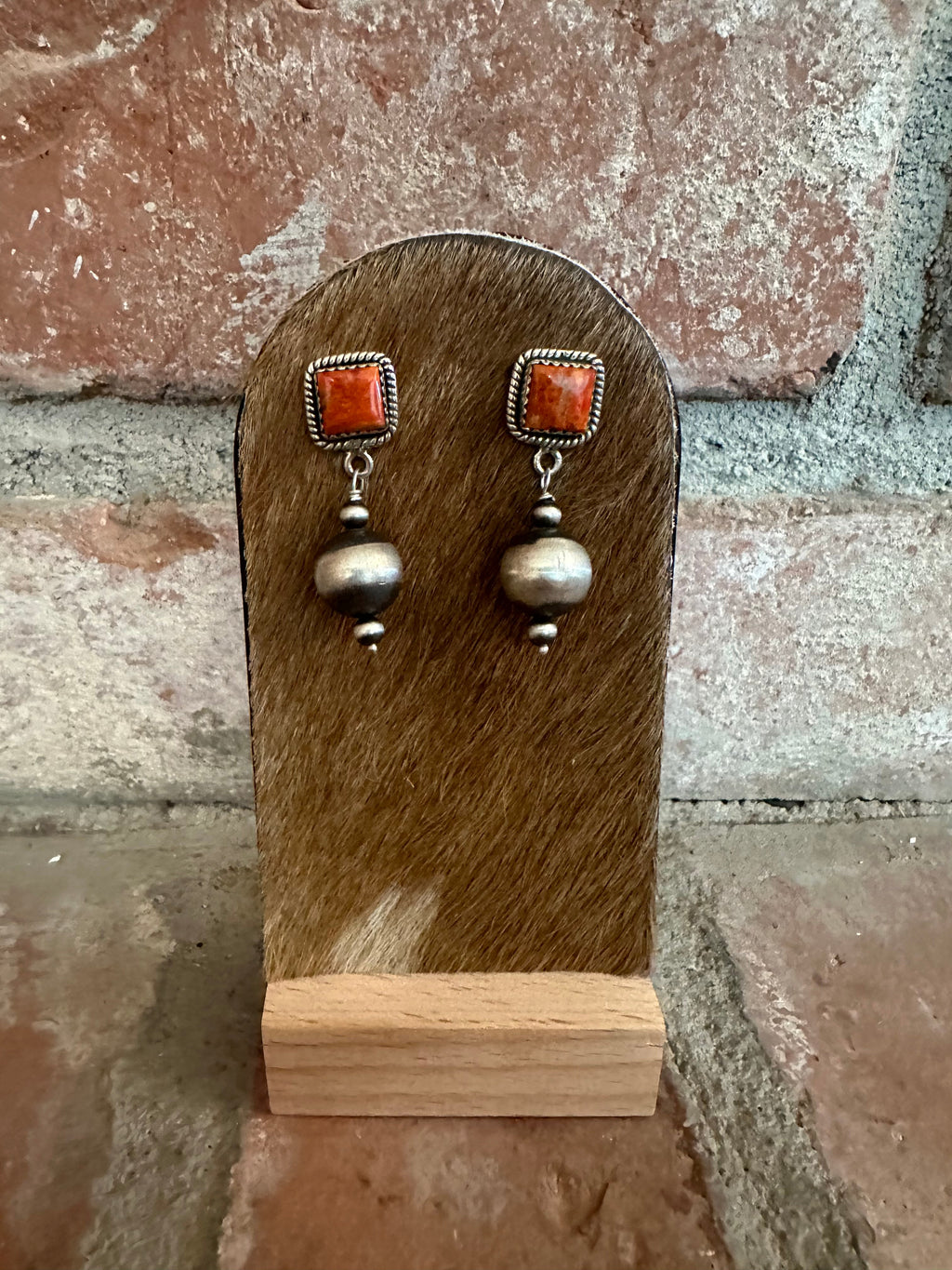 Nizhoni’s Handmade Sterling Silver Orange Mojave Navajo Pearl Style Dangle Earrings