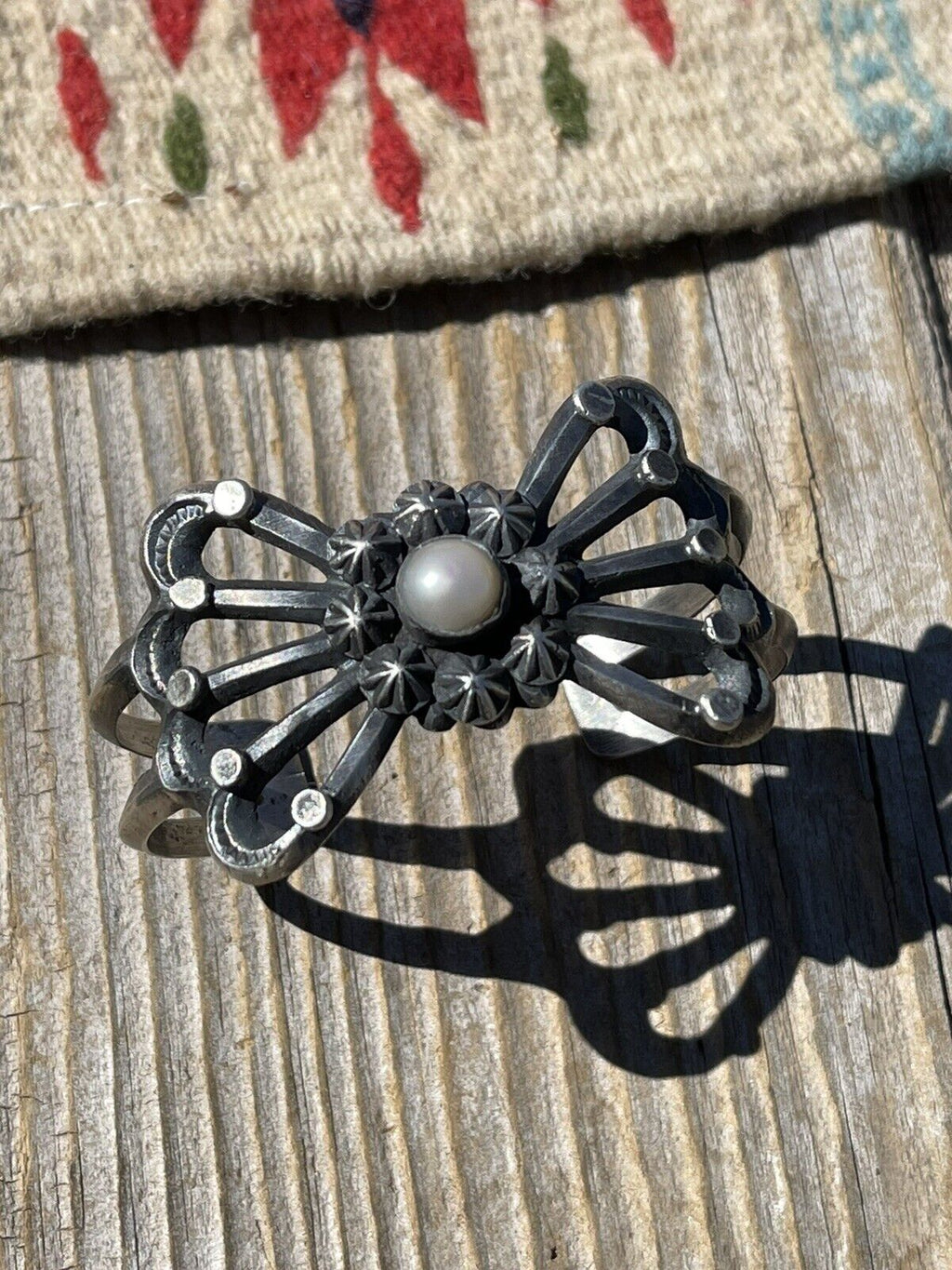 Navajo Sterling Silver Cuff Pearl Bracelet By Chimney Butte Signed