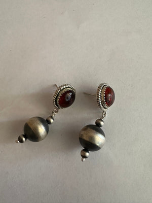 Nizhoni’s Handmade Sterling Silver Ruby Navajo Pearl Style Dangle Earrings