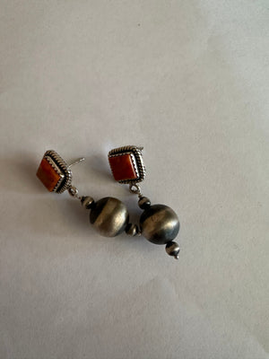 Nizhoni’s Handmade Sterling Silver Orange Mojave Navajo Pearl Style Dangle Earrings