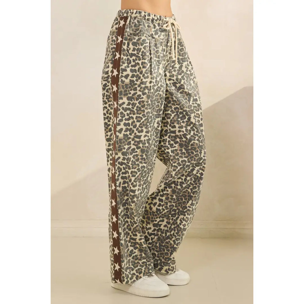 Leopard striped wide leg pants