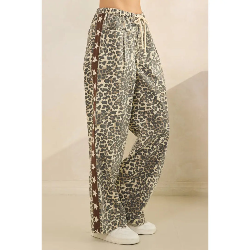 Leopard striped wide leg pants