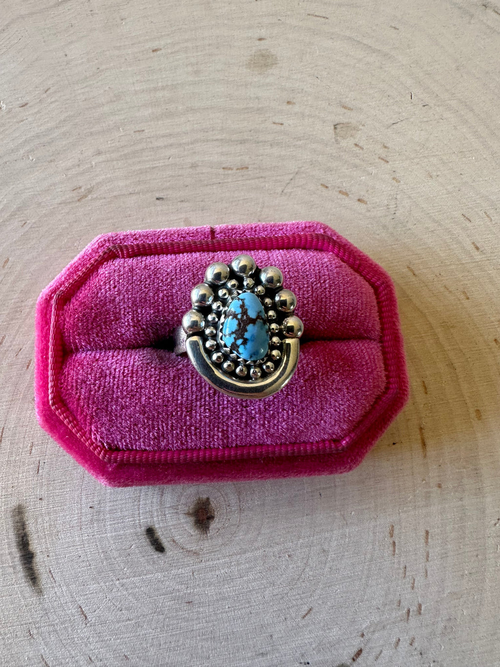 Beautiful Handmade Golden Hills Turquoise And Sterling Silver Adjustable Ring