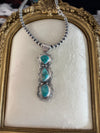 Native Navajo Handmade Sterling Silver Blue Bird Turquoise Stamped Drop Pendant