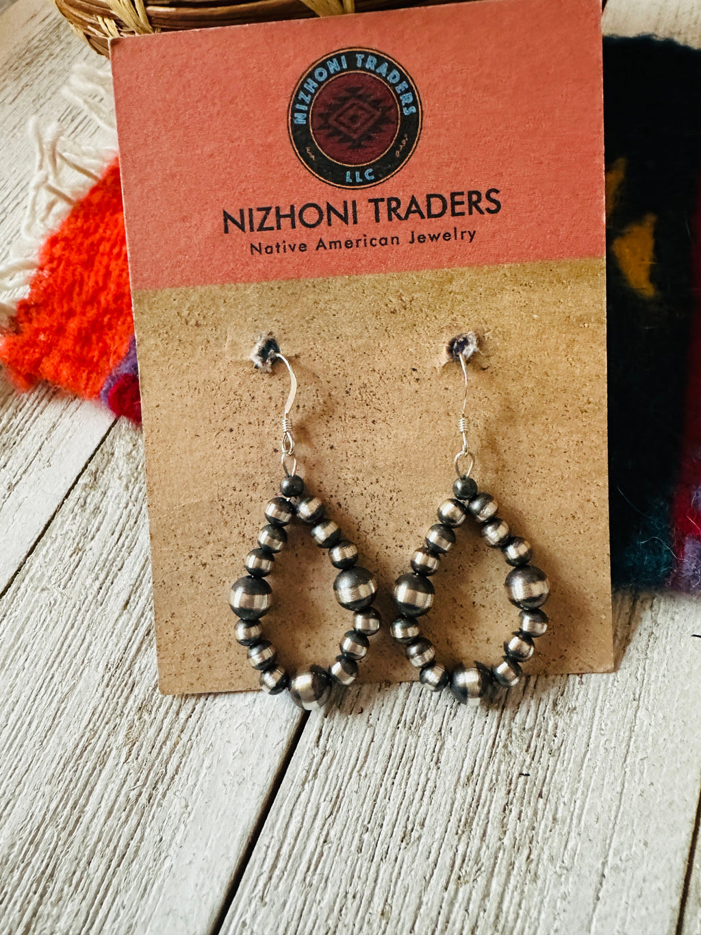 Navajo Sterling Silver Pearl Dangle Hoop Earrings