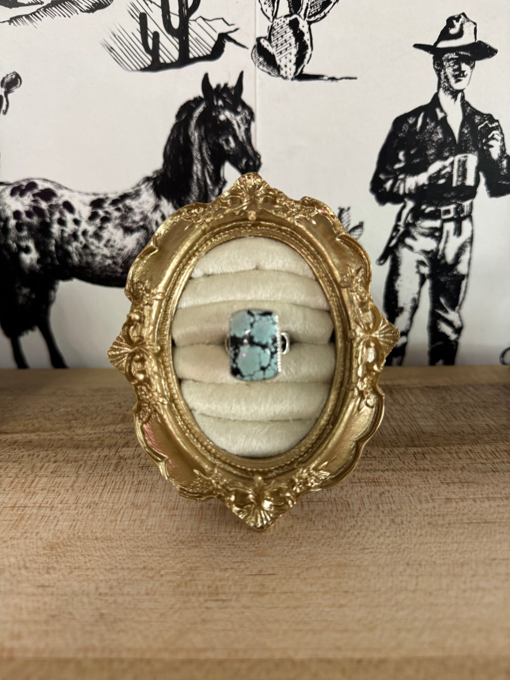 Turquoise Barrel ring with silver moons(non native)