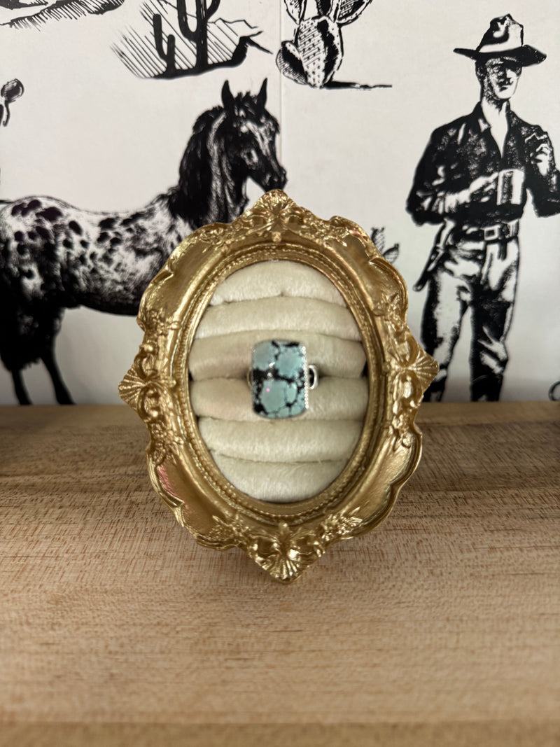 Turquoise Barrel ring with silver moons(non native)
