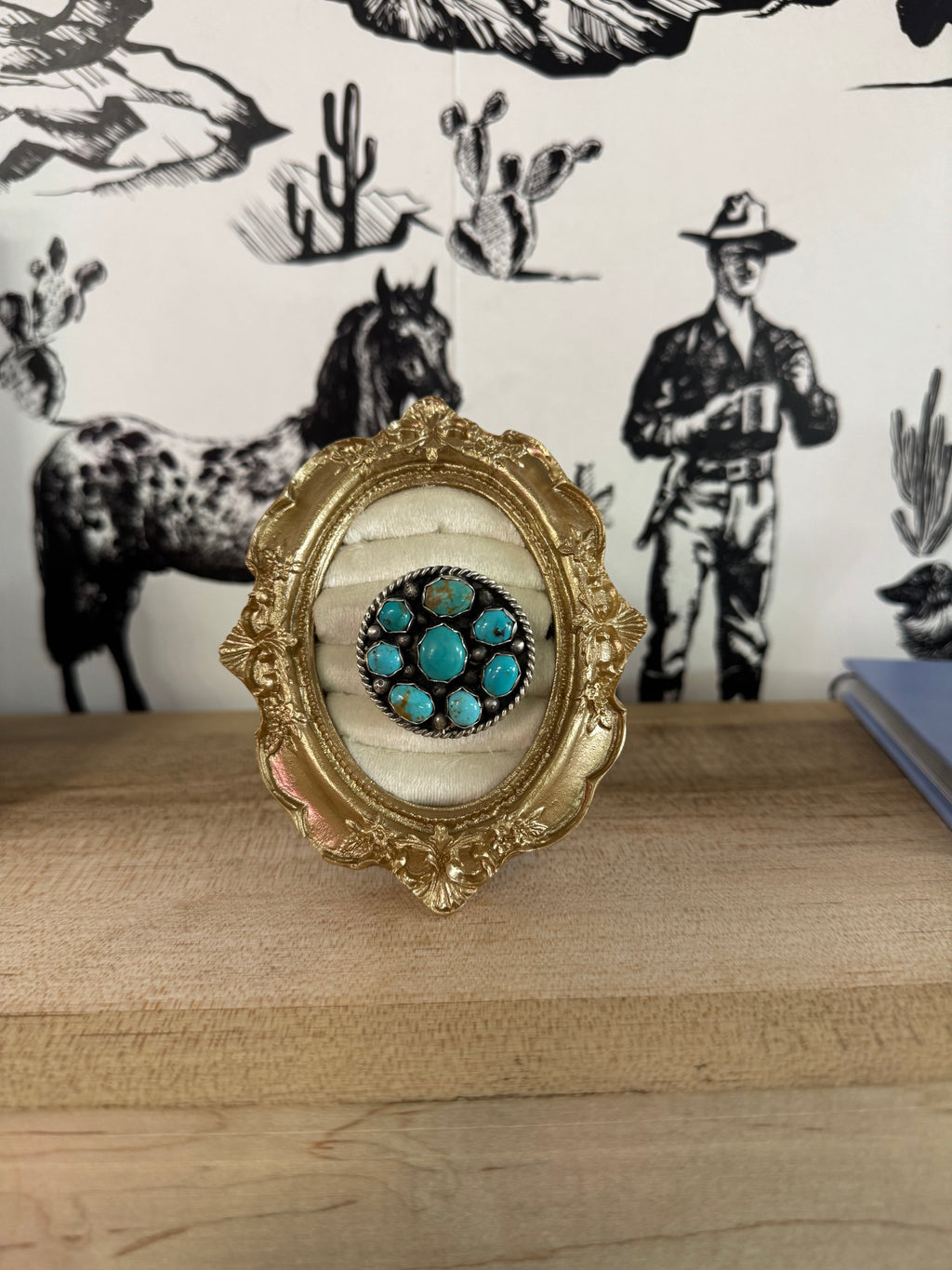 Navajo Handmade Sterling Silver Kingman Turquoise Adjustable Ring Size 7 To 9