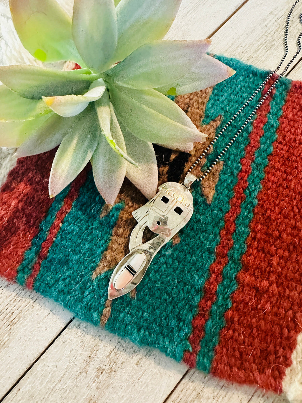 Navajo Sterling Silver & Mother of Pearl Kachina Pendant