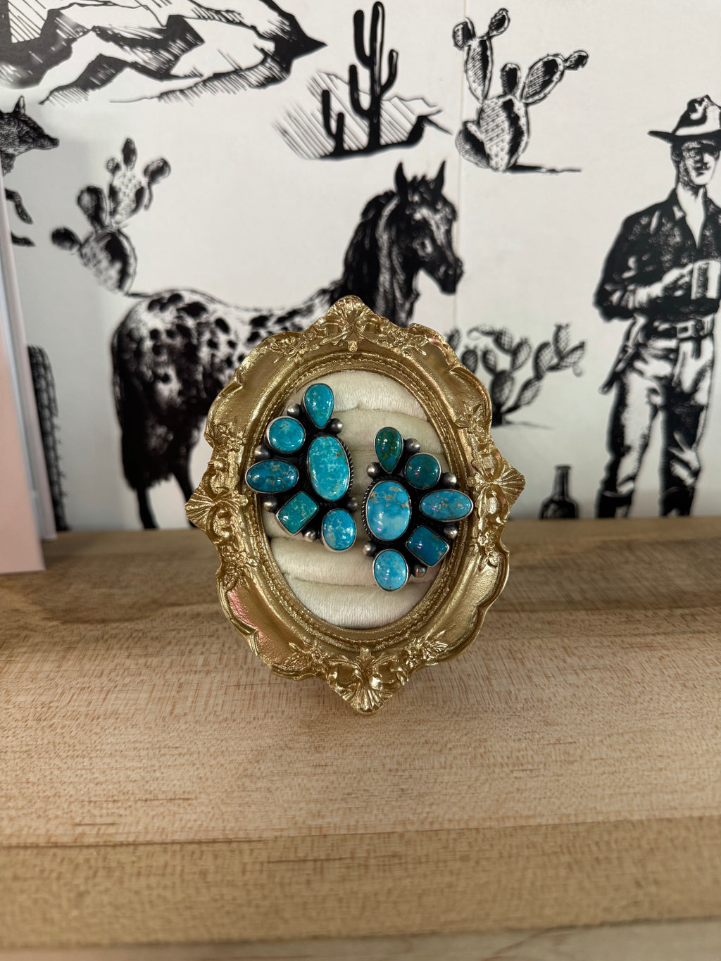 Navajo Handmade Sterling Silver Kingman Turquoise Half Cluster Earrings