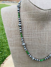 Navajo Sonoran Gold Turquoise & Sterling Silver Navajo Pearl Beaded Necklace 20”