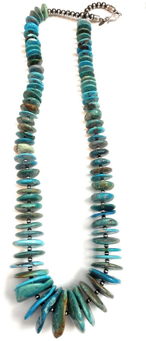 Navajo Turquoise & Sterling Silver Pearl Beaded Jumbo Necklace 38 Inch