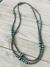 Navajo Turquoise & Sterling Silver Pearl Beaded 60 Inch Necklace