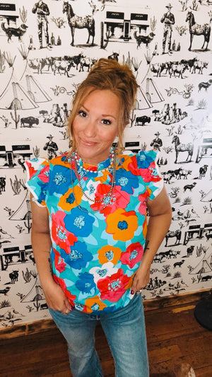Women Abstract Print Flutter Sleeves Top