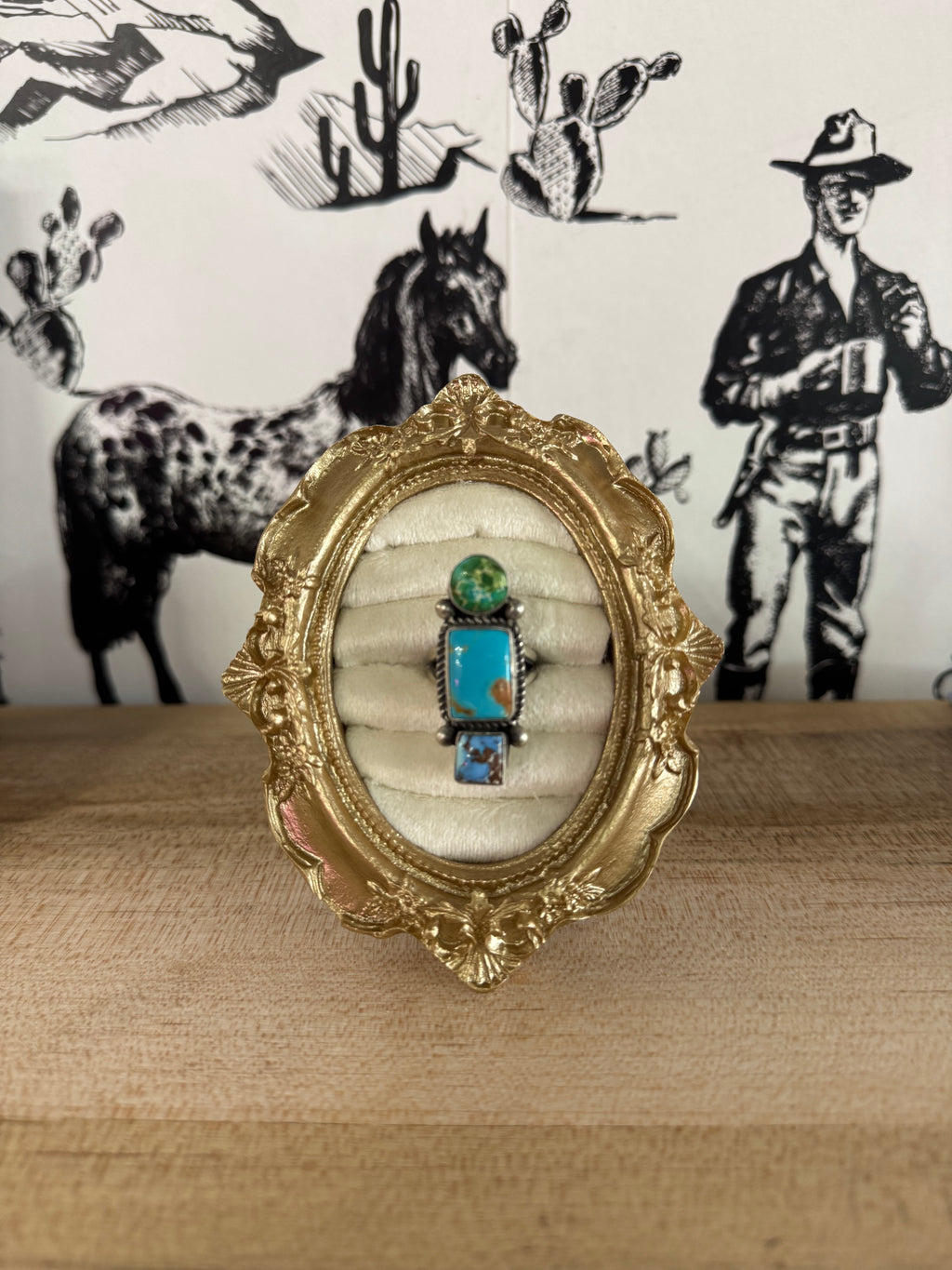 Native Navajo Handmade Sterling Silver Mixed Turquoise Stone Cluster Ring Size 8