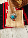 Old Pawn Vintage Navajo Sterling Silver, Kingman Turquoise & Coral Ring Size 12