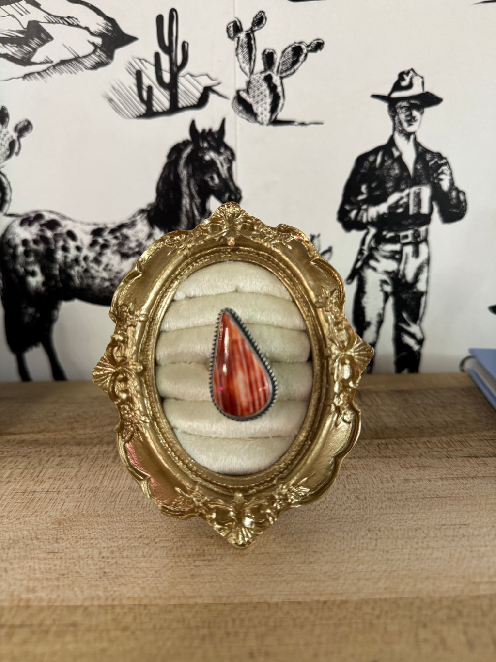 Navajo Handmade Sterling Silver Red Spiny Oyster Adjustable Ring Size 7 - 10