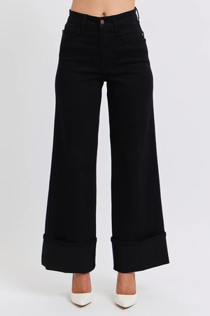 Judy Blue Retro Wide Leg Black Cuff Jeans