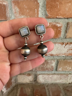 Nizhoni’s Handmade Sterling Silver Opal Navajo Pearl Style Dangle Earrings
