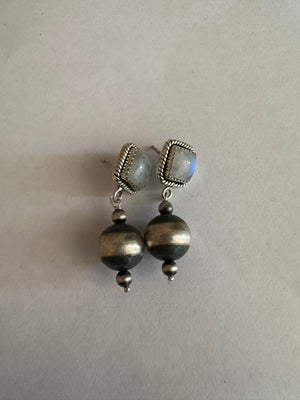 Nizhoni’s Handmade Sterling Silver Opal Navajo Pearl Style Dangle Earrings