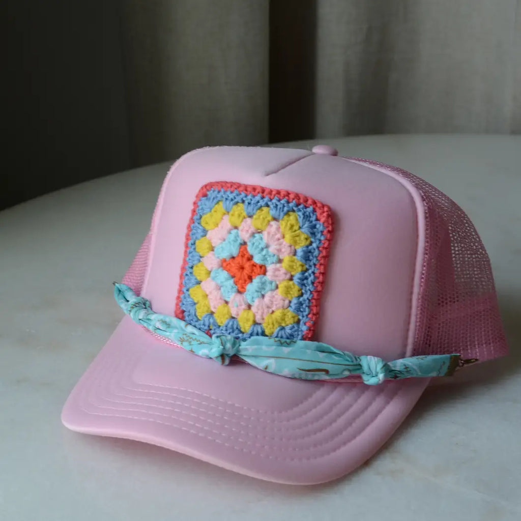 granny sqaure trucker hat