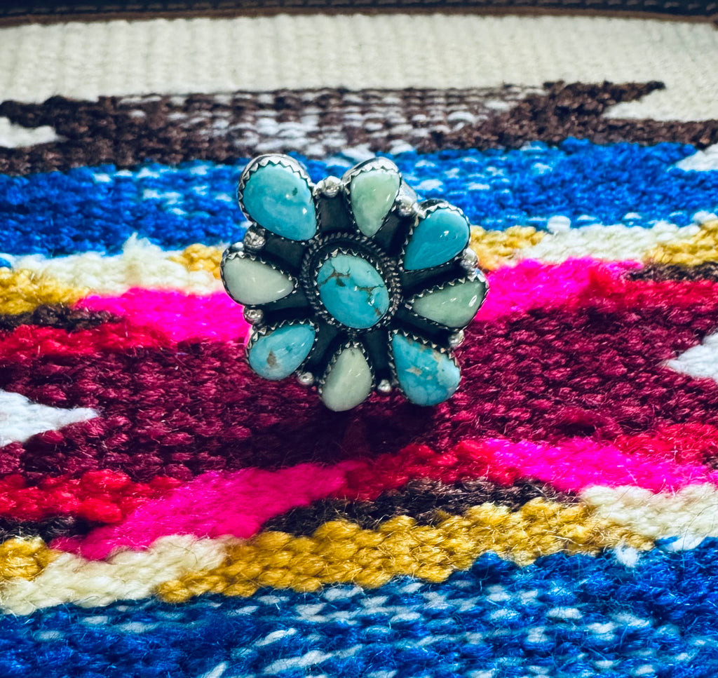 White Water Turquoise & Paloma Western Ring adjustable
