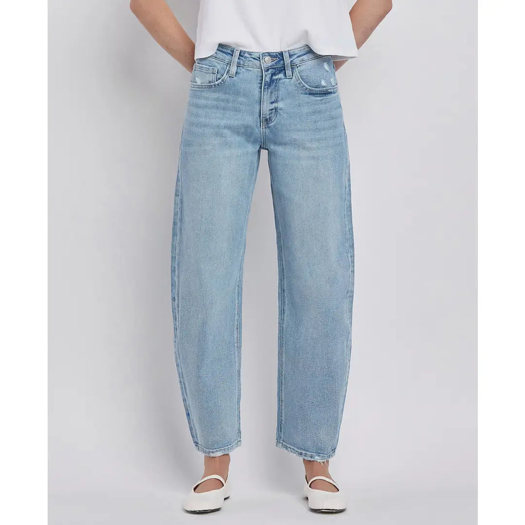 High rise barrel leg jeans