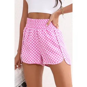 pink plaid high waisted shorts