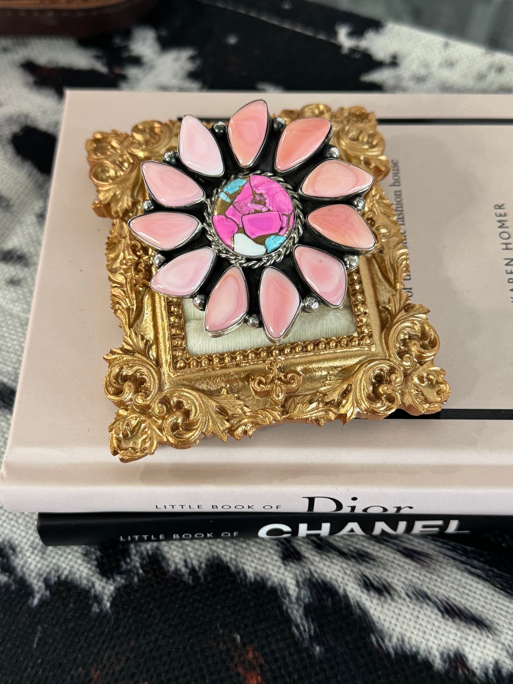 Statement Pink Conch and Cotton Candy Turquoise Ring