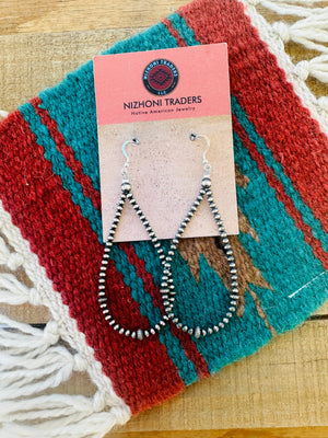 Navajo Sterling Silver Pearl Dangle Hoop Earrings 3 3/8”