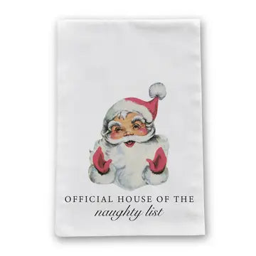 Officially on the naughty list tea towel