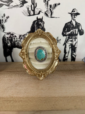 Navajo Handmade Sterling Silver Royston Turquoise Adjustable Ring Size 9 To 11