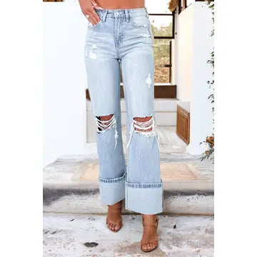Judy light washed distressed flares