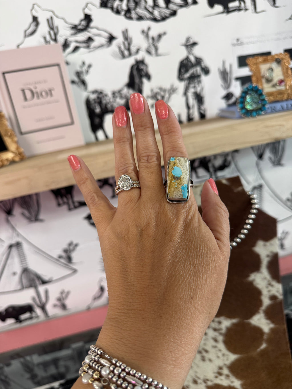 Native American Navajo Handmade Silver Kingman Turquoise Old Look Ring Size 9