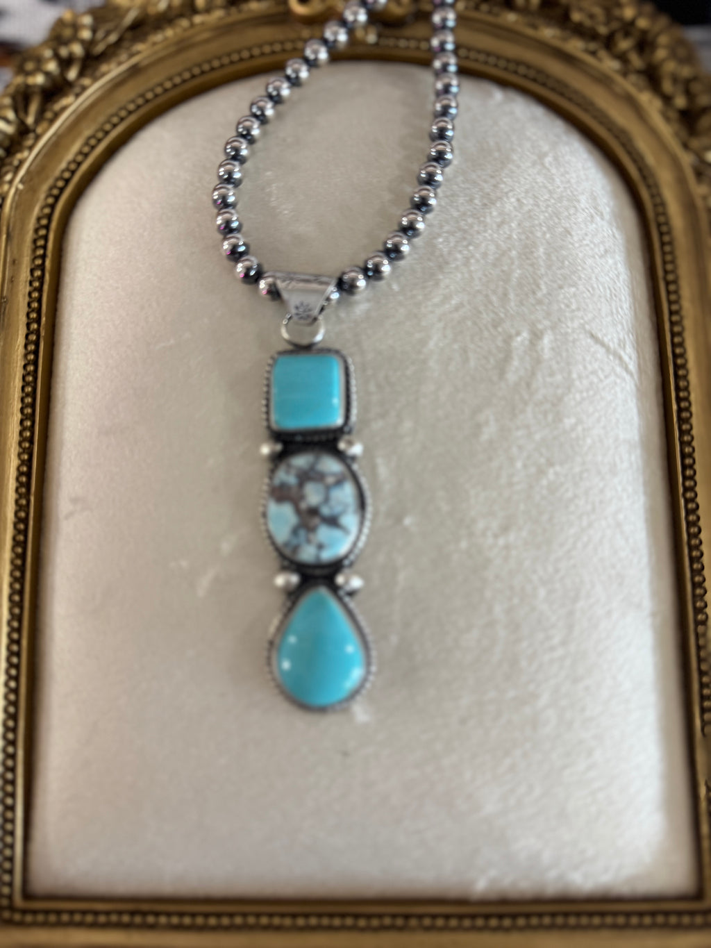 Native Navajo Handmade Sterling Silver Golden Hills Turquoise Drop Pendant