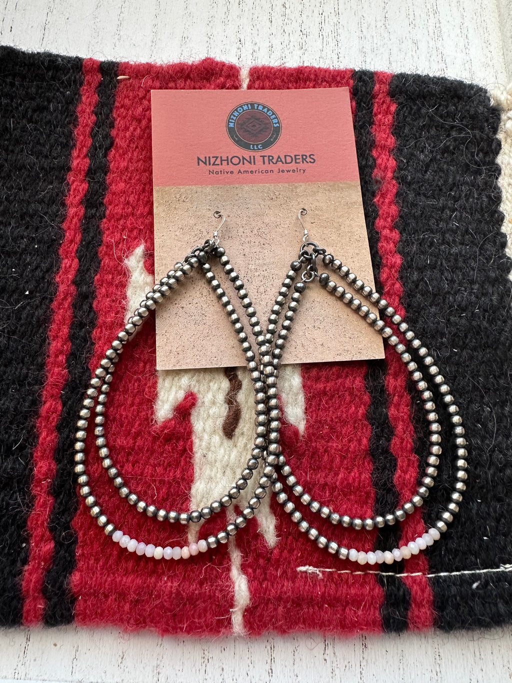Navajo Sterling Silver & Pink  Conch Pearl Dangle Hoop Earrings