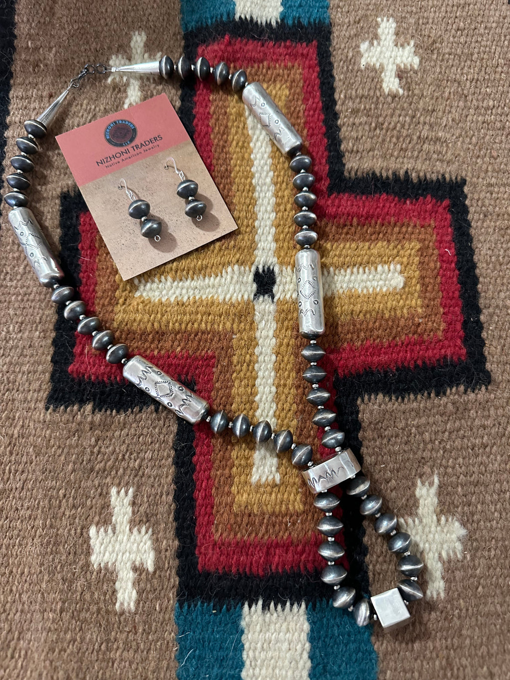 Navajo Sterling Silver Pearl Beaded Jacla Necklace Earring Set