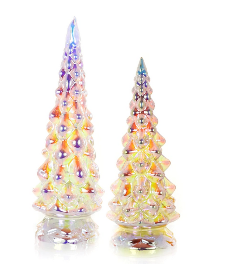 irredecent light up glass tree set of 2