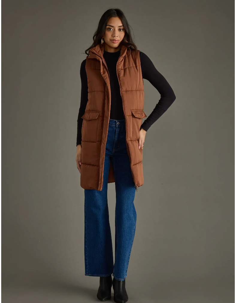 Long Brown Puffer Vest