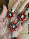Handmade Sterling Silver Pearl & Natural Coral Necklace Set