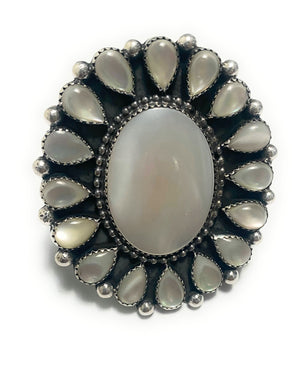 Navajo Mother Of Pearl And Sterling Silver Adjustable Ring