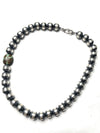 Navajo Sterling Silver Pearl 12mm Beaded Necklace With Natural #8 Stone 18 inch