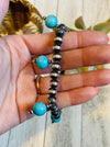Turquoise & Sterling Silver Navajo Pearl Beaded Stretch Bracelet