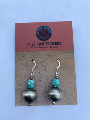 Navajo White Water Turquoise & Sterling Silver Navajo Pearl Dangle Earrings