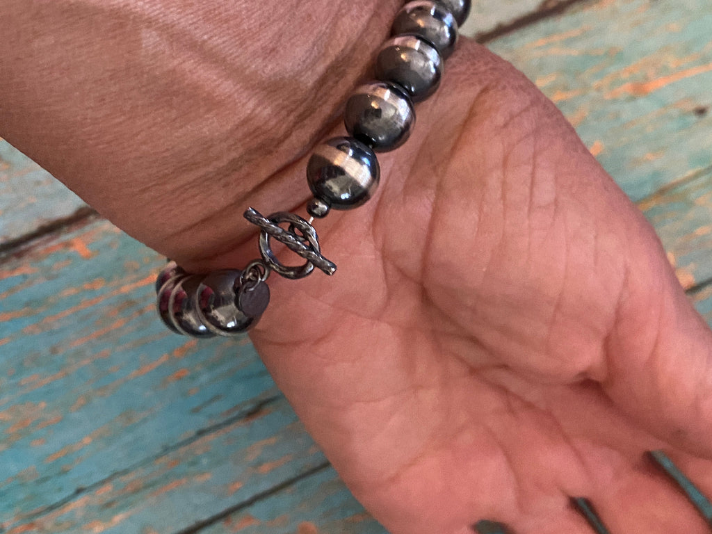 Sterling Silver 10mm Navajo Pearl Beaded Bracelet