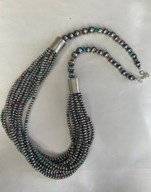 Navajo Pearl Multi Stone 4mm-10mm 12 Strand Necklace