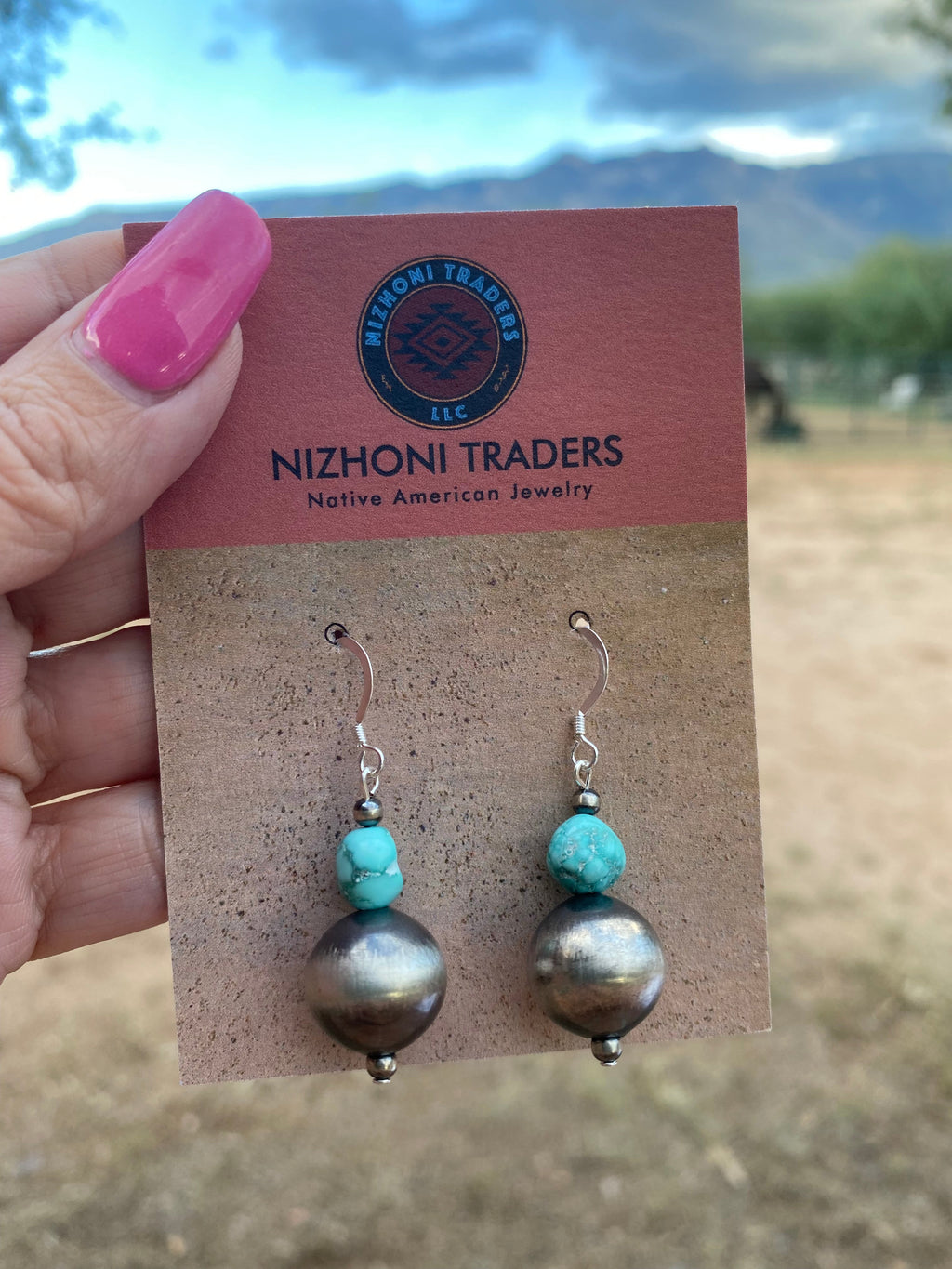 Navajo White Water Turquoise & Sterling Silver Navajo Pearl Dangle Earrings