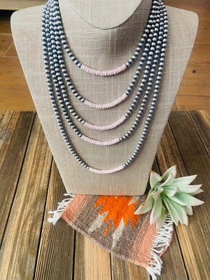 Navajo Sterling Silver Pearl & Queen Pink Conch Beaded Necklace