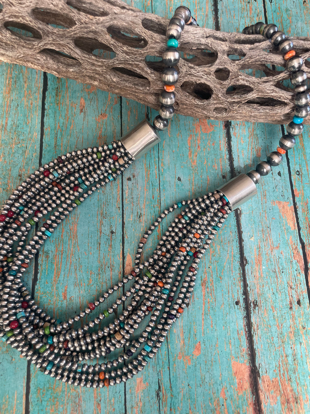 Navajo Pearl Multi Stone 4mm-10mm 12 Strand Necklace